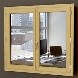 High-quality 3D render of an open wooden window, suitable for Blender 3D projects, with detailed textures.