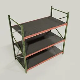 Industrial style lowpoly 3D rack model optimized for Blender, perfect for game assets and scene props.