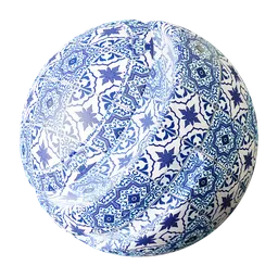 Detailed PBR texture for 3D modeling featuring a traditional Arabian blue tile design, suitable for Blender and other applications.