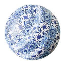 Detailed PBR texture for 3D modeling featuring a traditional Arabian blue tile design, suitable for Blender and other applications.
