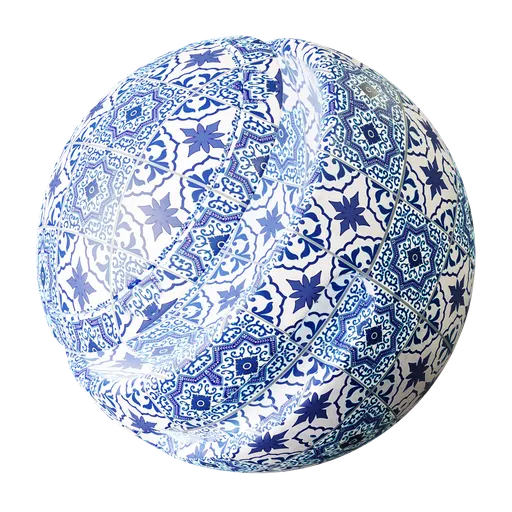 Detailed PBR texture for 3D modeling featuring a traditional Arabian blue tile design, suitable for Blender and other applications.