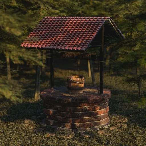 Realistic 3D water well model with detailed texture and shading, created in Blender for architectural visualization.